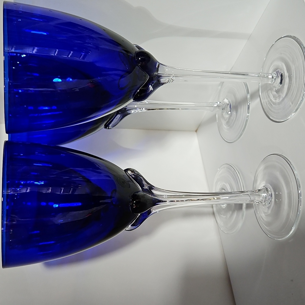 Vintage Murano Italy Art Glass Cobalt Blue Wine Goblets Glasses - Set of 4